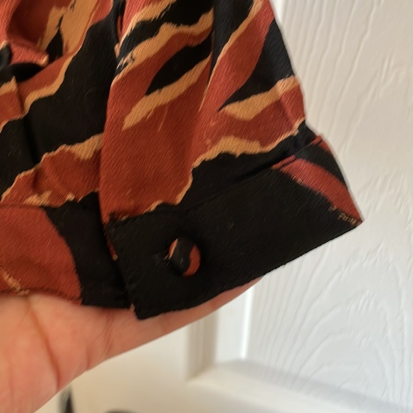 Bp brown burnout tiger stripe faux wrap surplice top blouse rust 1970s - Picture 3 of 7